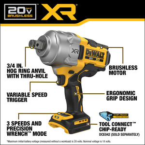 DEWALT DCF964B 20V MAX* XR® Brushless Cordless 3/4 In. High Torque Impact Wrench with Hog Ring Anvil (Tool Only) - Mississauga Hardware Centre Inc