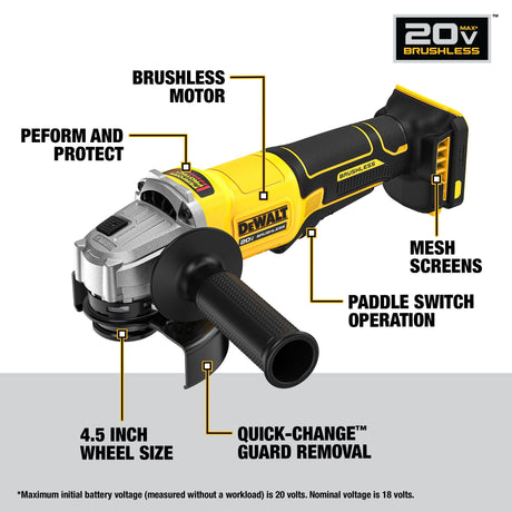 DEWALT DCG408B 20V MAX* Brushless Cordless 4 1/2 in. Paddle - Switch Grinder (Tool Only) - Mississauga Hardware Centre Inc