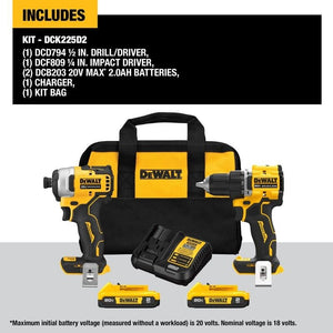 DEWALT DCK225D2 ATOMIC 20V MAX Brushles Compact Drill/Driver and Impact Driver Combo Kit - Mississauga Hardware Centre Inc