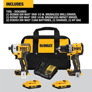 DEWALT DCK248D2 DEWALT 20V MAX* XR Brushless Cordless 1/2 in. Drill/Driver and 1/4 in. Impact Driver Kit - Mississauga Hardware Centre Inc