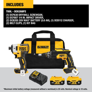 DEWALT DCK268P2 20V MAX XR Drywall Screwgun & Impact Driver Combo Kit - Mississauga Hardware Centre Inc