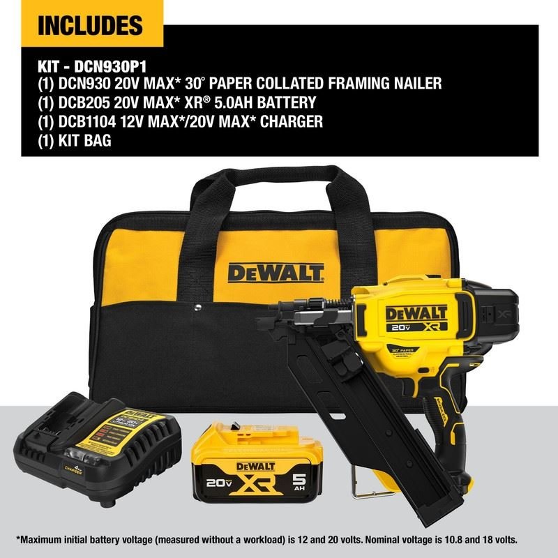 DEWALT DCN930P1 20V MAX Brushless Cordless 30 degree Paper Tape Framing Nailer Kit - Mississauga Hardware Centre Inc