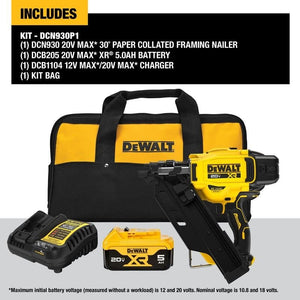 DEWALT DCN930P1 20V MAX Brushless Cordless 30 degree Paper Tape Framing Nailer Kit - Mississauga Hardware Centre Inc