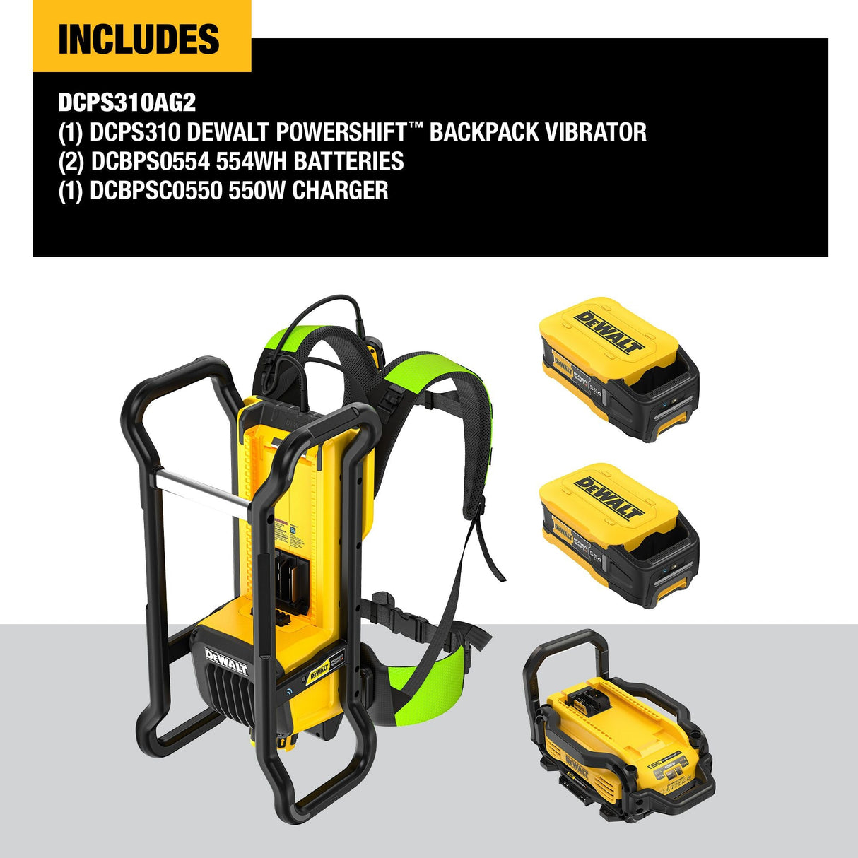 DEWALT DCPS310AG2 POWERSHIFT™ Backpack Vibrator Kit - Mississauga Hardware Centre Inc