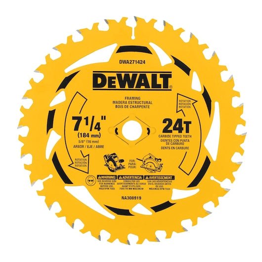 DEWALT DWA27142 7 - 1/4 in. 24T Circular Saw Blade - Mississauga Hardware Centre Inc