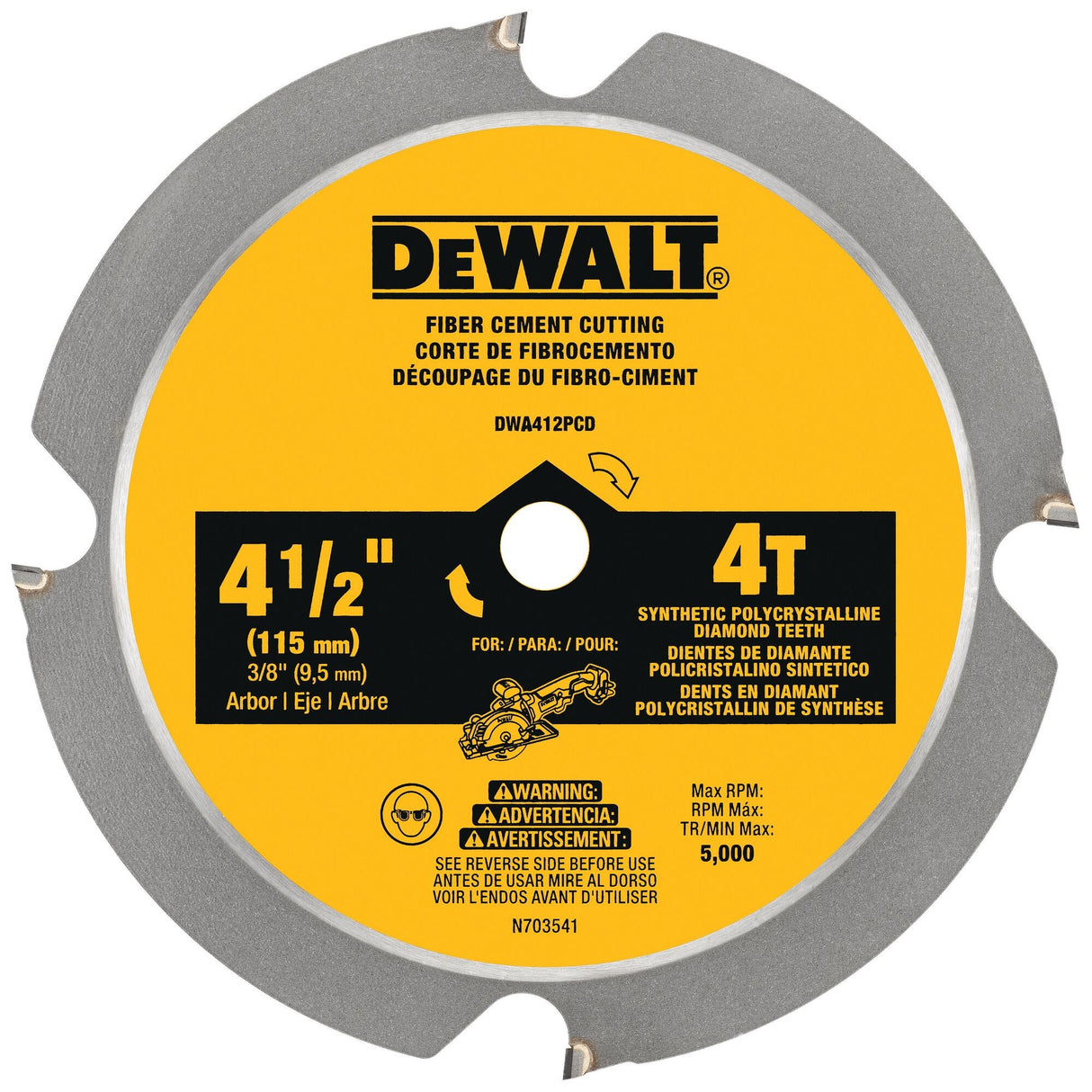 DEWALT DWA412PCD 4 - 1/2 in. 4T Fiber Cement Cutting Circular Saw Blade - Mississauga Hardware Centre Inc