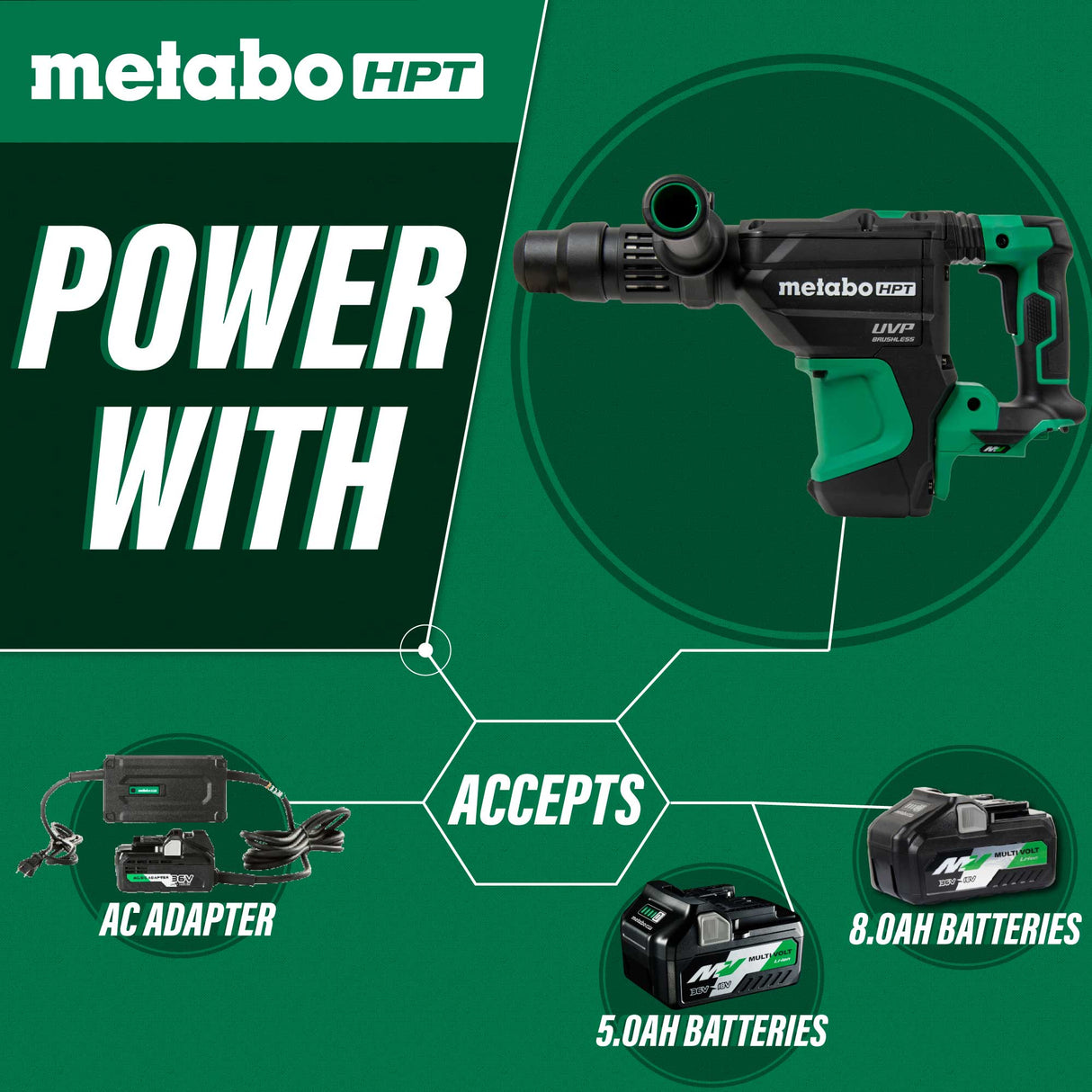 metabo HPT DH3640DAQ2M 36V MultiVolt™ Brushless Cordless 1-9/16" SDS Max Rotary Hammer (Tool Body Only)