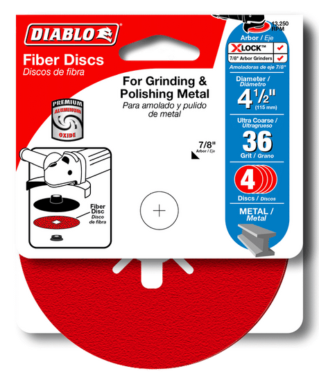 DIABLO CDF045036S04G 4 - 1/2" 36 - Grit Fiber Discs for Metal (4 - pk) - Mississauga Hardware Centre Inc