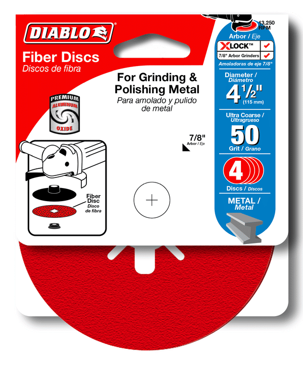 DIABLO CDF045050S04G 4 - 1/2" 50 - Grit Fiber Discs for Metal (4 - pk) - Mississauga Hardware Centre Inc
