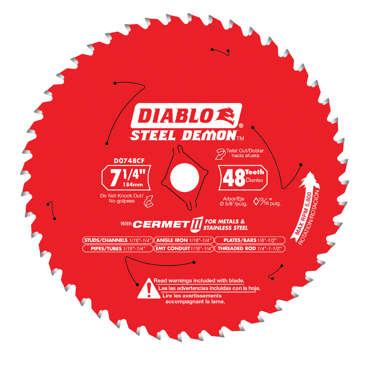 Diablo D0748CF 7 - 1/4" x 48 - Teeth Steel Demon™ Cermet II Saw Blade for Medium Metal - Mississauga Hardware Centre IncDIABLOD0748CFA