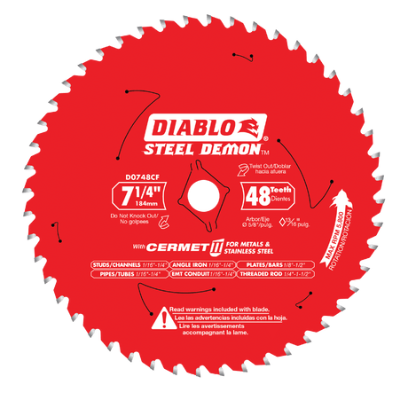 Diablo D0748CF 7 - 1/4" x 48 - Teeth Steel Demon™ Cermet II Saw Blade for Medium Metal - Mississauga Hardware Centre IncDIABLOD0748CFA