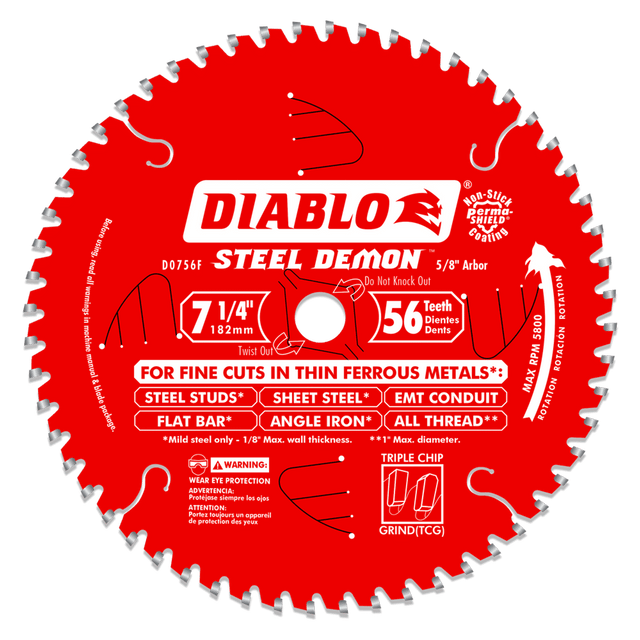 Diablo D0756F 7 - 1/4" x 56 - Teeth Steel Demon™ Carbide Saw Blade for Thin Metal - Mississauga Hardware Centre Inc
