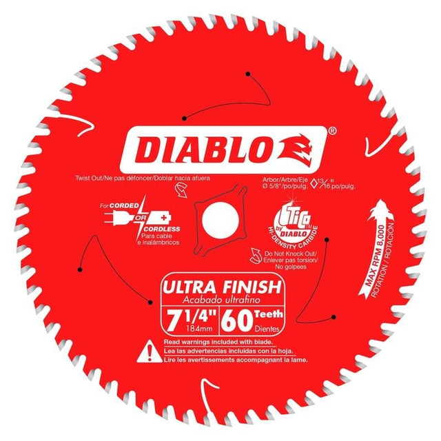 Diablo D0760A 7 - 1/4in x 60 - Teeth Ultra Finish Carbide Saw Blade for Wood - Mississauga Hardware Centre Inc