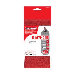 DIABLO DCB436ASTS03G 4" x 36" Assorted Sanding Belts - Mississauga Hardware Centre Inc