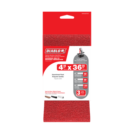 DIABLO DCB436ASTS03G 4" x 36" Assorted Sanding Belts - Mississauga Hardware Centre Inc