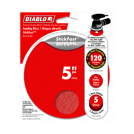DIABLO DCD050120P05G 5" 120 - Grit ROS StickFast™ Sanding Discs(5 - pk) - Mississauga Hardware Centre Inc