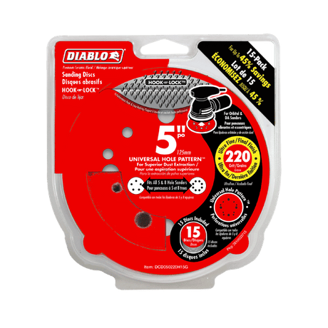 DIABLO DCD050220H15G 5" 220 - Grit Hook & Lock™ ROS Sanding Discs (15 - pk) - Mississauga Hardware Centre Inc