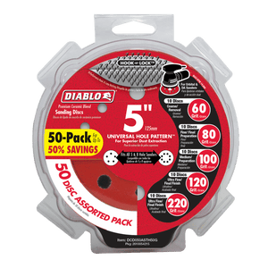 DIABLO DCD050ASTH50G 5" Assorted Hook & Lock™ ROS Sanding Discs (50 - pc) - Mississauga Hardware Centre Inc