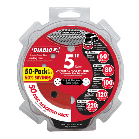 DIABLO DCD050ASTH50G 5" Assorted Hook & Lock™ ROS Sanding Discs (50 - pc) - Mississauga Hardware Centre Inc