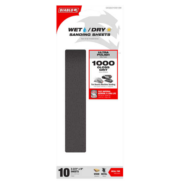 DIABLO DCS323100010W 1/3 Sheet 1000 - Grit Wet/Dry Sanding Sheets (10 - pc) - Mississauga Hardware Centre Inc