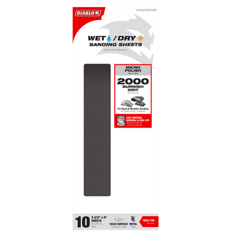 DIABLO DCS323200010W 1/3 Sheet 2000 - Grit Wet/Dry Sanding Sheets (10 - pc) - Mississauga Hardware Centre Inc