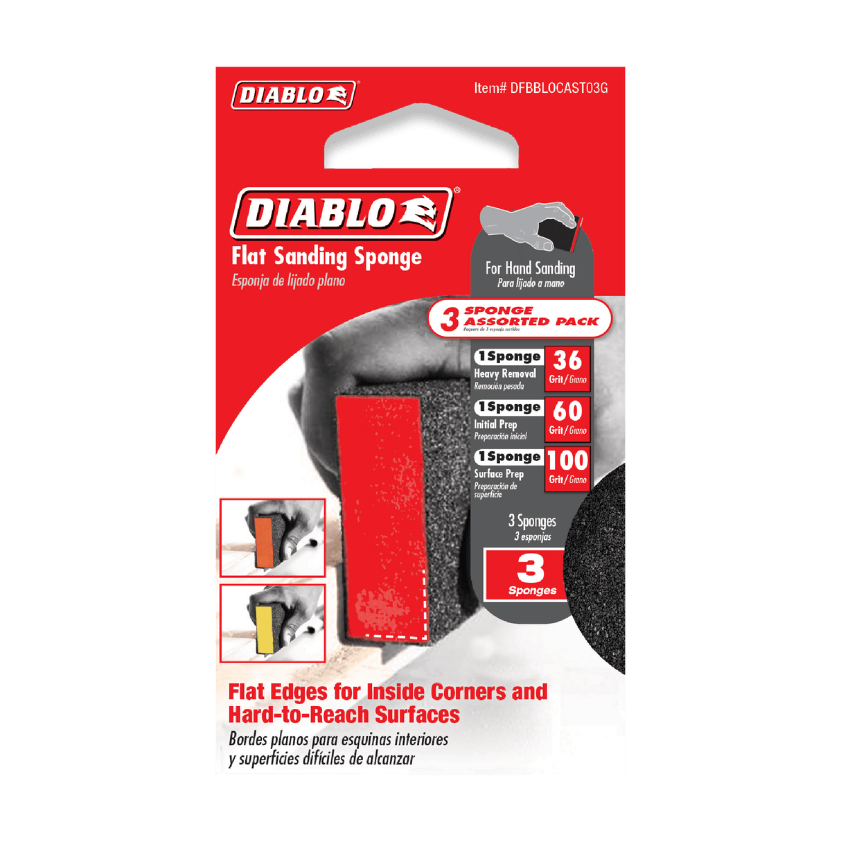 DIABLO DFBBLOCAST03G 4" x 2 - 1/2" x 1" Assorted Flat Edge Sanding Sponges (3 - pc) - Mississauga Hardware Centre Inc