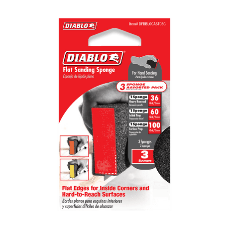 DIABLO DFBBLOCAST03G 4" x 2 - 1/2" x 1" Assorted Flat Edge Sanding Sponges (3 - pc) - Mississauga Hardware Centre Inc