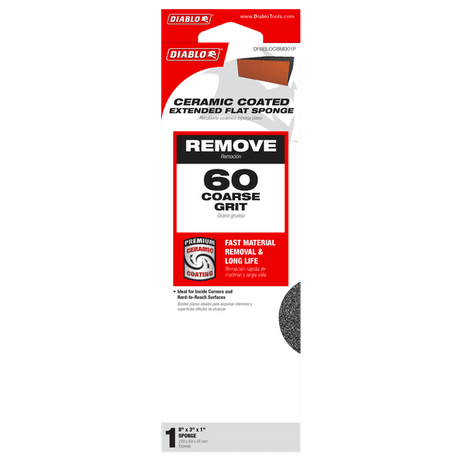 DIABLO DFBBLOCBMD01G 8" x 3" x 1" 60 - Grit Extended Flat Edge Sanding Sponge - Mississauga Hardware Centre Inc