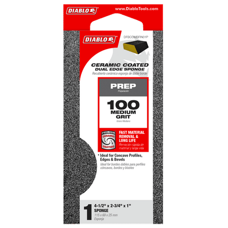 DIABLO DFBCOMBFIN01G 4" x 2 - 1/2" x 1" 100 - Grit Dual - Edge Sanding Sponge - Mississauga Hardware Centre Inc