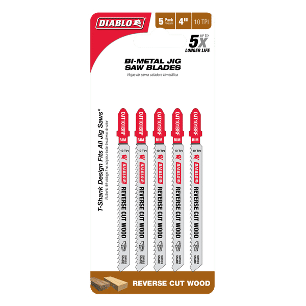 DIABLO DJT101BRF5 4" 10TPI Bi - Metal Jig Saw Blades for Reverse Wood Cuts (5 - pk) - Mississauga Hardware Centre Inc