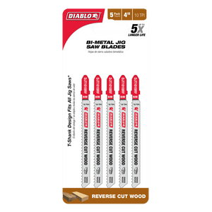 DIABLO DJT101BRF5 4" 10TPI Bi - Metal Jig Saw Blades for Reverse Wood Cuts (5 - pk) - Mississauga Hardware Centre Inc