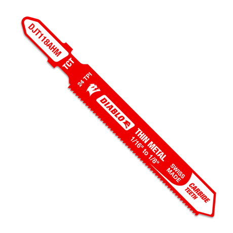 DIABLO DJT118AHM 3 - 1/4" 24TPI Carbide Jig Saw Blade for Thin Metal - Mississauga Hardware Centre Inc
