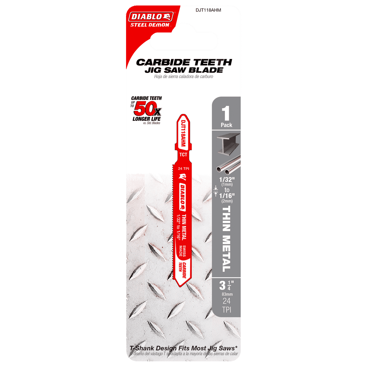 DIABLO DJT118AHM 3 - 1/4" 24TPI Carbide Jig Saw Blade for Thin Metal - Mississauga Hardware Centre Inc