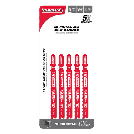 DIABLO DJT121BF5 3 - 3/8" 12TPI Bi - Metal Jig Saw Blades for Thick Metal (5 - pk) - Mississauga Hardware Centre Inc