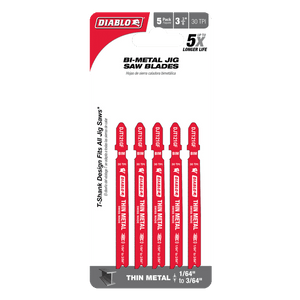 DIABLO DJT121GF5 3 - 5/8" 30TPI Bi - Metal Jig Saw Blades for Thin Metal (5 - pk) - Mississauga Hardware Centre Inc