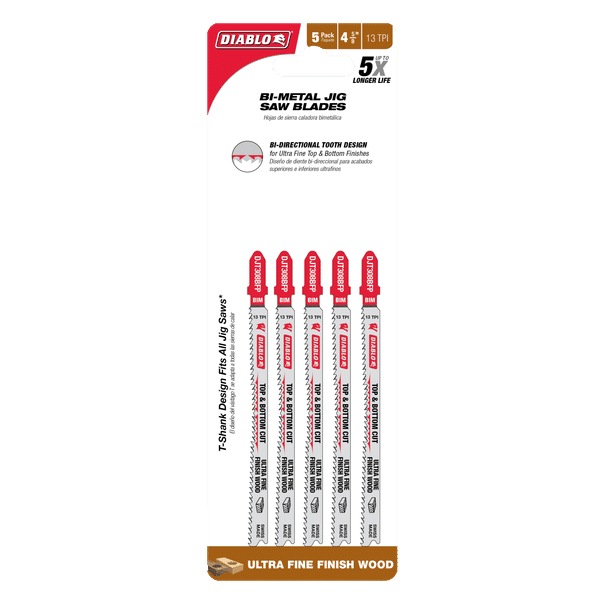 DIABLO DJT308BFP5 4 - 5/8" 13TPI Bi - Metal Jig Saw Blades for Wood (5 - pk) - Mississauga Hardware Centre Inc