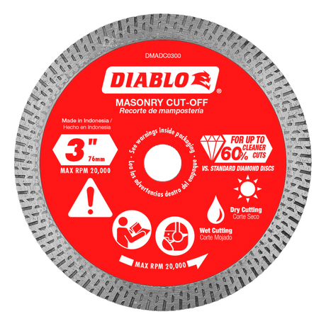 Diablo DMADC0300 3" Diamond Continuous Rim Masonry Cut - Off Disc - Mississauga Hardware Centre Inc