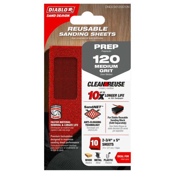 DIABLO DND234120S10N 2 - 3/4" x 5" Sand Demon™ 120 - Grit Reusable Sanding Sheets (10 - pk) - Mississauga Hardware Centre Inc