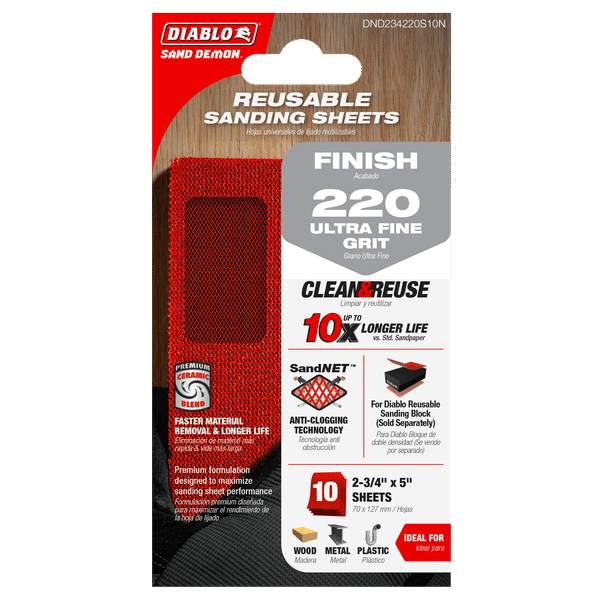 DIABLO DND234220S10N 2 - 3/4" x 5" Sand Demon™ 220 - Grit Reusable Sanding Sheets (10 - pk) - Mississauga Hardware Centre Inc