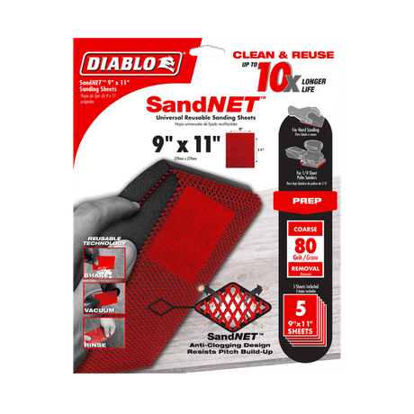 DIABLO DND911080H05G 9" x 11" Sand Demon™ 80 - Grit Universal Reusable Sanding Sheet (5 - pk) - Mississauga Hardware Centre Inc