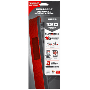 DIABLO DNS431120H05G 4 - 3/16" x 11 - 1/4" Sand Demon™ 120 - Grit Reusable Sanding Sheets for Drywall (5 - pk) - Mississauga Hardware Centre Inc