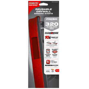 DIABLO DNS431320H05G 4 - 3/16" x 11 - 1/4" Sand Demon™ 320 - Grit Reusable Sanding Sheets for Drywall (5 - c) - Mississauga Hardware Centre Inc