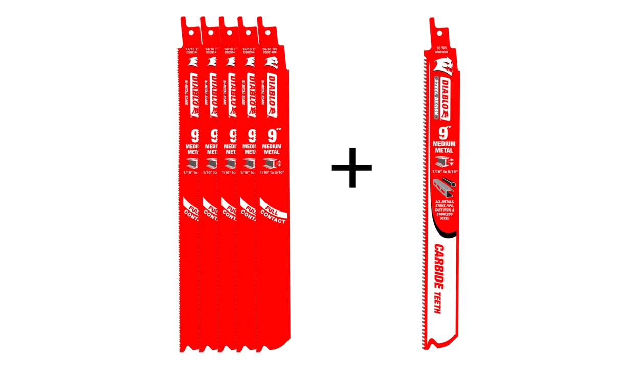 DIABLO DS0914BF5PC 5+1 9” 14/18TPI Bi - Metal Reciprocating Saw Blades for Medium Metal Cutting - Mississauga Hardware Centre Inc