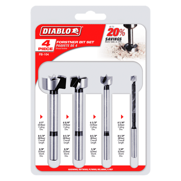 Diablo FB - 104 Forstner Bit Set for Wood (4 - pc) - Mississauga Hardware Centre Inc