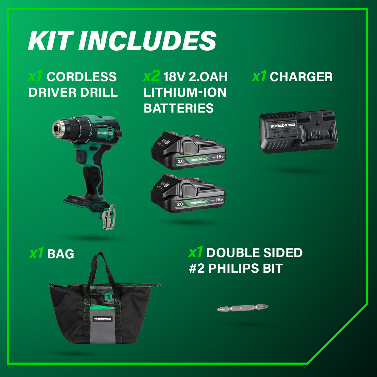 metabo HPT DS18DEXM 18V MultiVolt™ 1/2" Cordless Brushless Driver Drill Kit
