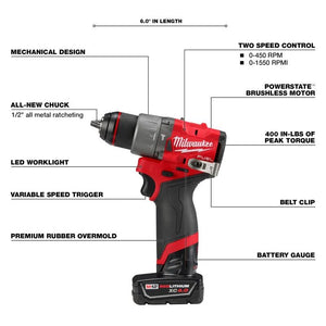 Milwaukee 3404-21 M12 FUEL™ 1/2 in. Hammer Drill Driver Kit