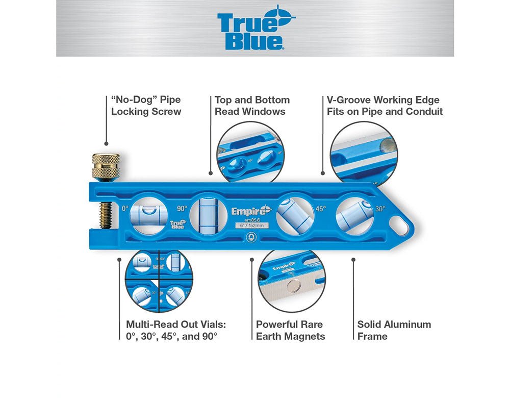 Empire EM85.6 6" TRUE BLUE® Die Cast Torpedo Level - Magnetic - Mississauga Hardware Centre Inc