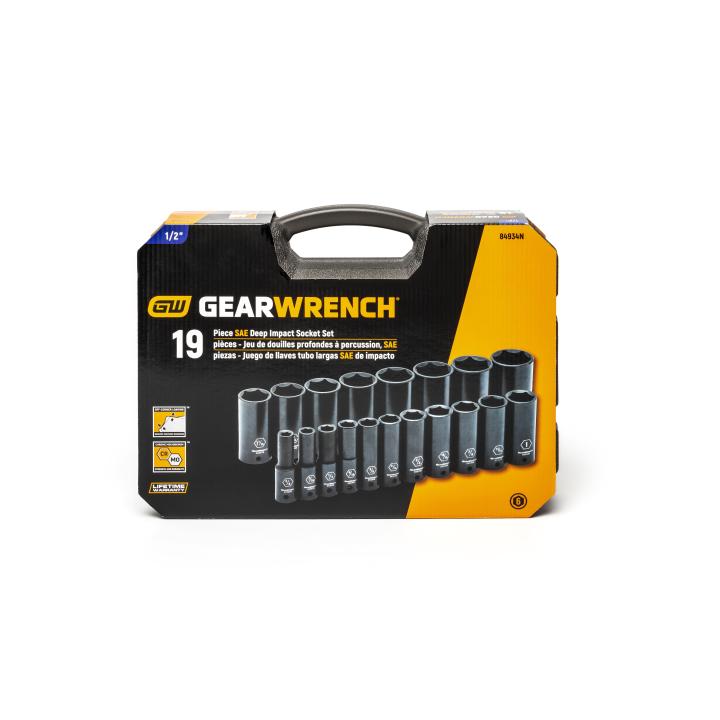 GEARWRENCH 84934N 19 Piece 1/2" Drive 6 Point Deep Impact SAE Socket Set - Mississauga Hardware Centre Inc
