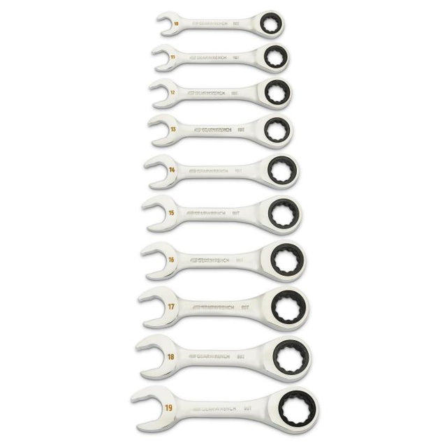 GEARWRENCH 86850 10 Piece 90 - Tooth 12 Point Metric Stubby Ratcheting Combination Wrench Set - Mississauga Hardware Centre Inc