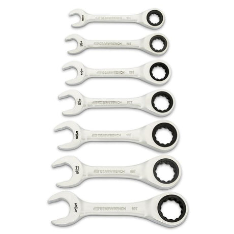 GEARWRENCH 86858 7 Piece 90 - Tooth 12 Point SAE Stubby Ratcheting Combination Wrench Set - Mississauga Hardware Centre Inc